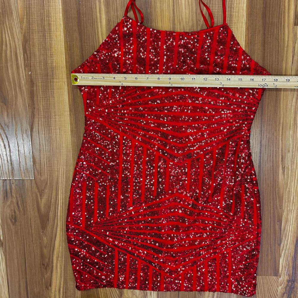 Sexy Red Sequin Mini Dress Lace -Up S Corset Party Bodycon NYE Holidays Cocktail - Picture 5 of 8